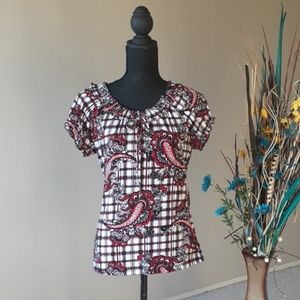 CHRISTINE GERARD Plaid Ruffled Ladies Top Size M